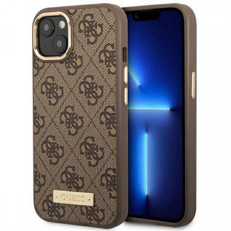 Оригинален твърд гръб GUESS 4G Logo Plate MagSafe GUHMP14MU4GPRW - iPhone 14 Plus кафяв