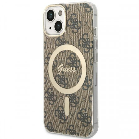 Оригинален твърд гръб GUESS 4G MagSafe - iPhone 14 кафяв