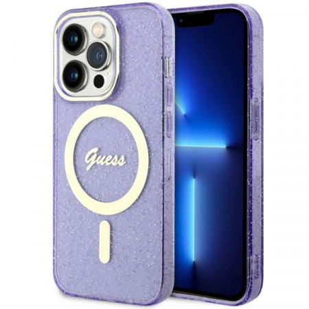 Оригинален твърд гръб GUESS Glitter Gold MagSafe GUHMP14XHCMCGU - iPhone 14 Pro Max лилав
