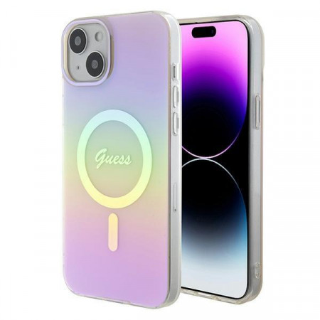 Оригинален твърд гръб GUESS IML Iridescent MagSafe GUHMP15MHITSP - iPhone 15 Plus розов
