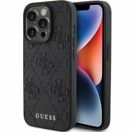 Оригинален твърд гръб GUESS Leather 4G Stamped - iPhone 15 Pro черен