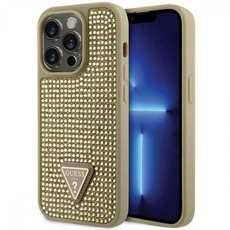Оригинален твърд гръб GUESS Rhinestone Triangle GUHCP14LHDGTPD - iPhone 14 Pro златист