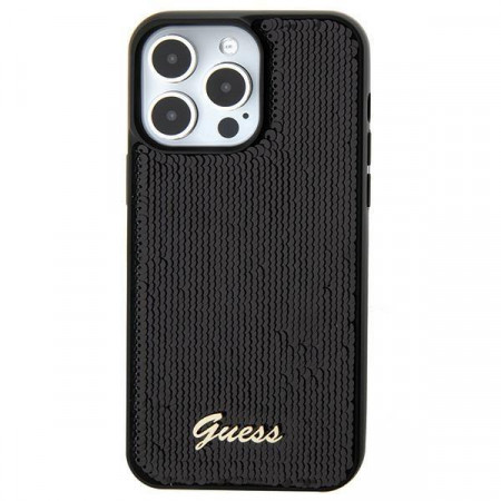 Оригинален твърд гръб GUESS Sequin Script Metal - iPhone 15 черен