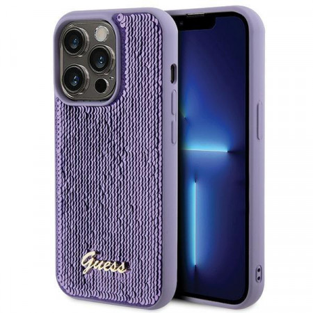 Оригинален твърд гръб GUESS Sequin Script Metal - iPhone 15 Pro Max лилав