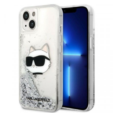 Оригинален твърд гръб KARL LAGERFELD Glitter Choupette Head KLHCP14MLNHCCS - iPhone 14 Plus сребрист