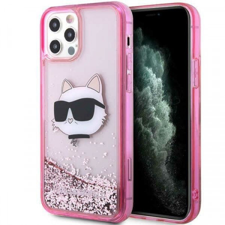 Оригинален твърд гръб KARL LAGERFELD Glitter Choupette Head KLHCP12MLNCHCP - iPhone 12 / 12 Pro розов