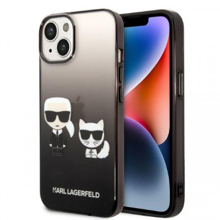 Оригинален твърд гръб KARL LAGERFELD Gradient Ikonik Karl & Choupette KLHCP14MTGKCK - iPhone 14 Plus черен