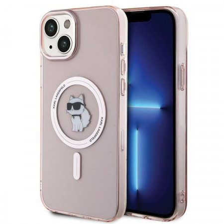 Оригинален твърд гръб KARL LAGERFELD IML Choupette MagSafe - iPhone 15 Plus розов