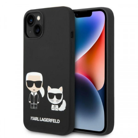 Оригинален твърд гръб KARL LAGERFELD Liquid Silicone Karl & Choupette KLHMP14MSSKCK MagSafe - iPhone 14 Plus черен