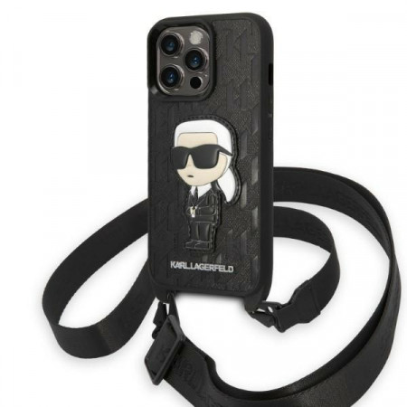 Оригинален твърд гръб KARL LAGERFELD Monogram Ikonik Patch KLHCP14LSTKMK - iPhone 14 Pro черен