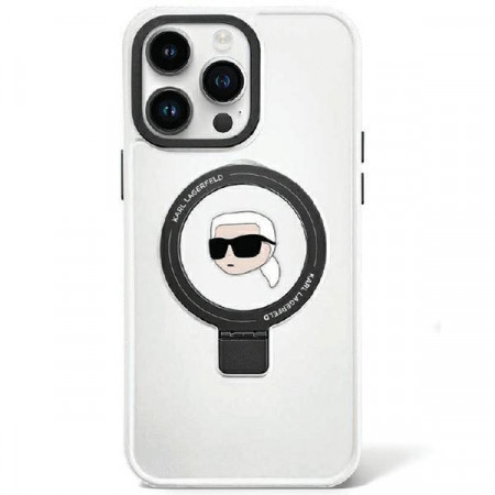 Оригинален твърд гръб KARL LAGERFELD Ring Stand Karl Head MagSafe KLHMP15SHMRSKHH - iPhone 15 бял