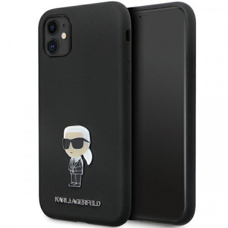 Оригинален твърд гръб KARL LAGERFELD Silicone Ikonik Metal Pin KLHCN61SMHKNPK case - iPhone 11 черен