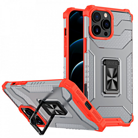 Подсилен гръб със стойка Crystal Ring - iPhone 13 Pro Max червен