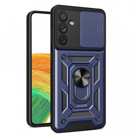 Подсилен гръб Hybrid Armor Camshield с подвижно покритие за камерата и стойка - Samsung Galaxy A14 / A14 5G син