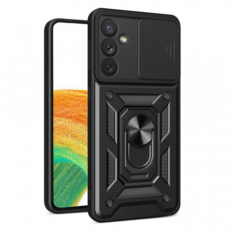 Подсилен гръб Hybrid Armor Camshield с подвижно покритие за камерата и стойка - Samsung Galaxy A14 / A14 5G черен