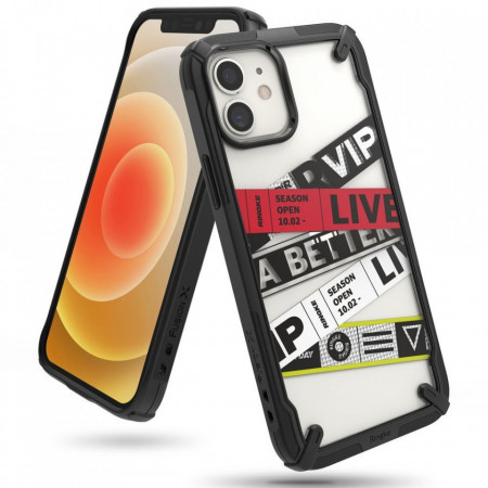 Подсилен гръб RINGKE Fusion X със силиконов бъмпер - iPhone 12 mini (Ticket band) черен