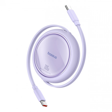 Прибиращ се кабел за зареждане и данни BASEUS Free2Draw Mini USB Type C към USB Type C 100W 1m лилав