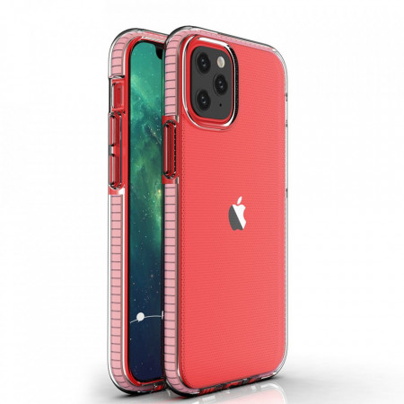 Прозрачен силиконов гръб с цветен кант Spring - iPhone 12 mini светлорозов