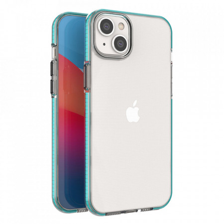 Прозрачен силиконов гръб с цветен кант Spring - iPhone 14 Plus светлосин