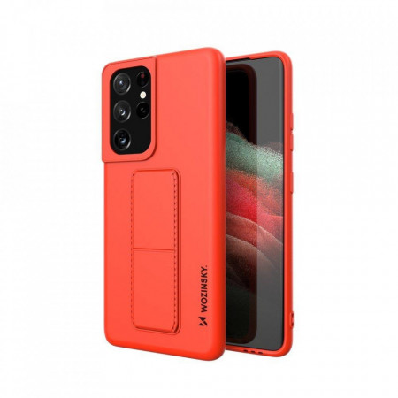 Силиконов гръб със стойка WOZINSKY Kickstand - Samsung Galaxy S21 Ultra 5G червен