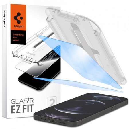 2 бр. закален стъклен протектор SPIGEN TR Ez Fit с филтър против синя светлина и инструмент за поставяне - iPhone 13 / 13 Pro / 14