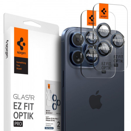 2 бр. протектор за камера SPIGEN Optik TR Ez Fit - iPhone 14 Pro / Pro Max / 15 Pro / Pro Max Titanium Blue