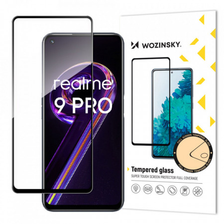 5D Full Glue закален стъклен протектор с пълно покритие WOZINSKY съвместим с гръб - Realme 9 5G / 9 Pro с черна рамка