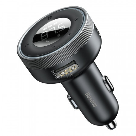Bluetooth 5.0 FM трансмитер за кола BASEUS Enjoy Car с два USB порта за зареждане и мини жак 3.5mm 3.4A (LED дисплей) (CCLH-01) черен
