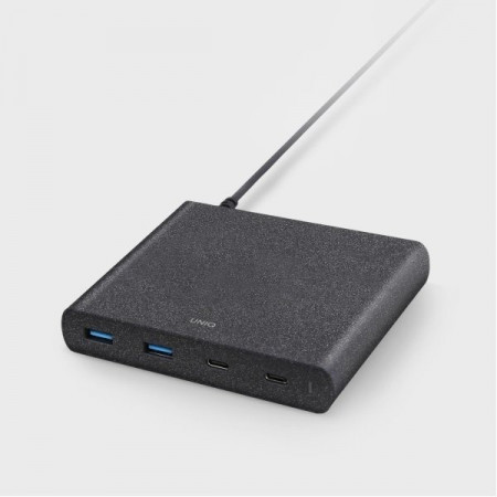 USB хъб UNIQ Surge 90W 2x USB Type A Quick Charge 3.0 / 2x USB Type C Power Delivery 3.0 (LITHOS Collective) черен графит