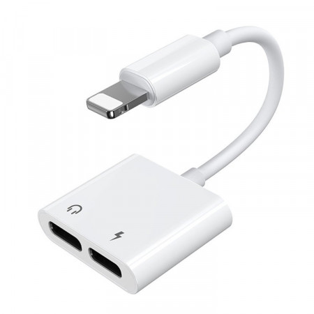 Адаптер за слушалки JOYROOM Lightning към Lightning аудио / Lightning за зареждане (S-Y104) бял