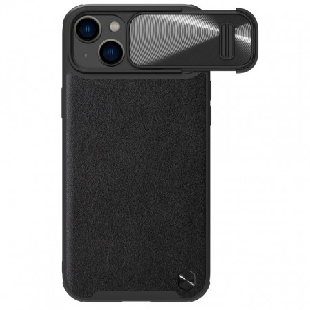 Гръб от естествена кожа с подвижно покритие за камерата NILLKIN CamShield Leather S - iPhone 14 черен
