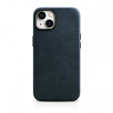 Гръб от естествена кожа iCARER Leather Oil Wax Premium MagSafe - iPhone 14 тъмносин