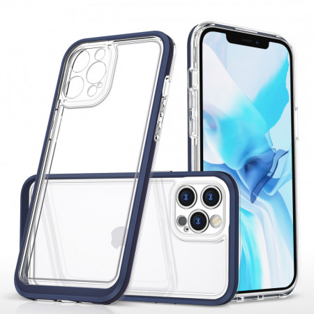 Гръб Clear 3в1 с гел рамка - iPhone 12 Pro Max син