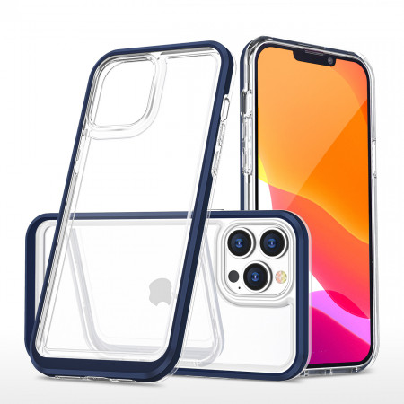 Гръб Clear 3в1 с гел рамка - iPhone 14 Pro Max син
