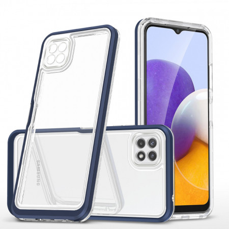 Гръб Clear 3в1 с гел рамка - Samsung Galaxy A22 5G син