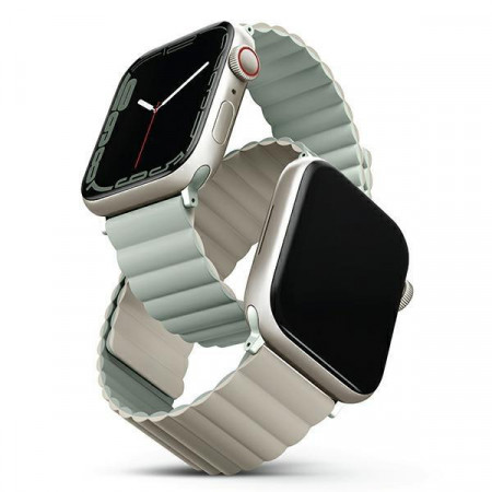 Двулицева магнитна каишка UNIQ Revix - Apple Watch Ultra 49mm / Ultra 2 49mm / 45mm Series 9 / 45mm Series 8 / 45mm Series 7 / 44mm SЕ (2nd gen) / 44mm SE / 44mm Series 6 / 44mm Series 5 / 44mm Series 4 / 42mm Series 3 / 42mm Series 2 резеда / бежов