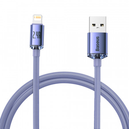Кабел за зареждане и данни BASEUS Crystal Shine USB Type A към Lightning с бързо зареждане 2.4A 1.2m лилав (CAJY000005) - Img 1