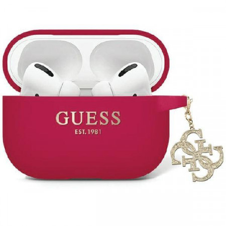 Калъф за слушалки GUESS Liquid Silicone Glitter Triangle Charm GUAP2LECG4M - AirPods Pro 2 циклама
