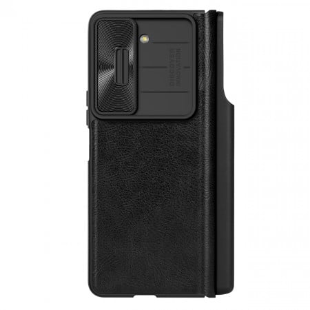 Калъф от еко кожа с подвижно покритие за камерата NILLKIN Qin Leather Pro - Samsung Galaxy Z Fold5 черен