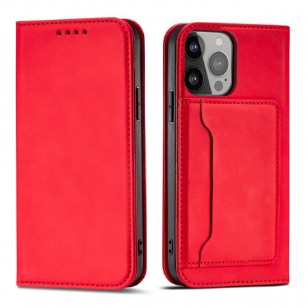 Калъф тип книга с външен джоб Magnet Card - iPhone 14 Pro Max червен