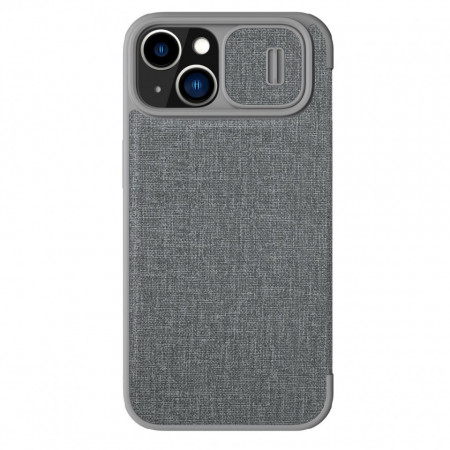 Калъф тип книга с подвижно покритие за камерата NILLKIN Qin Cloth Pro - iPhone 14 Plus сив