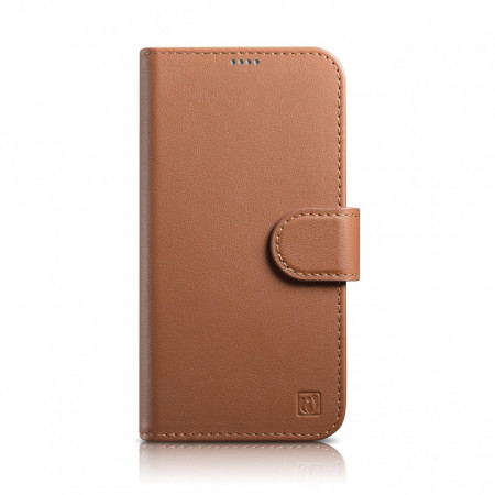 Калъф тип книга iCARER Wallet 2в1 против кражба - iPhone 14 Plus Cover кафяв