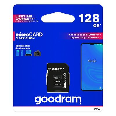 Карта памет GOODRAM 128GB micro SD XC UHS-I class 10 с SD адаптер (M1AA-01280R12) черна