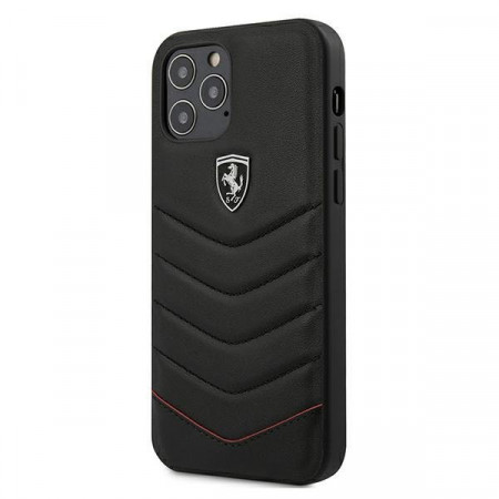 Оригинален гръб от естествена кожа FERRARI Off Track Quilted FEHQUHCP12LBK - iPhone 12 Pro Max черен