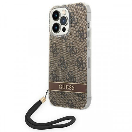 Оригинален гръб с гривна GUESS 4G Print Strap GUOHCP14LH4STW - iPhone 14 Pro кафяв - Img 1