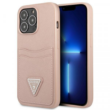 Оригинален гръб с джоб за карта GUESS SaffianoTriangle Logo Cardslot GUHCP13LPSATPP - iPhone 13 Pro розов