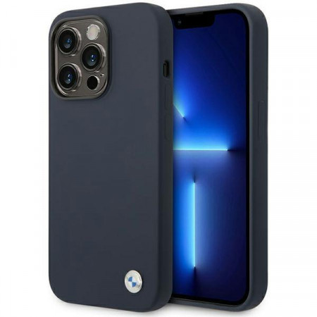 Оригинален гръб BMW Silicone Metal Logo MagSafe BMHMP14LSILNA - iPhone 14 Pro тъмносин