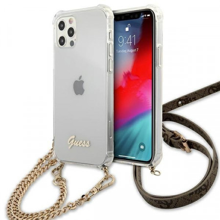 Оригинален гръб GUESS 4G Gold Chain GUHCP12MKC4GSGO - iPhone 12 / 12 Pro прозрачен