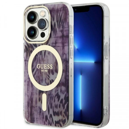 Оригинален гръб GUESS Leopard MagSafe GUHMP14LHLEOPWP - iPhone 14 Pro розов