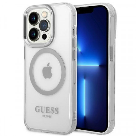 Оригинален гръб GUESS Metal Outline MagSafe GUHMP14XHTRMS - iPhone 14 Pro Max сребрист
